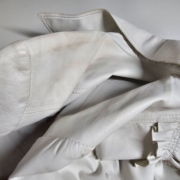 Vintage Italian White Leather Button-Up Jacket with Ruffles by Artico Womens XS - Picture 7 of 11